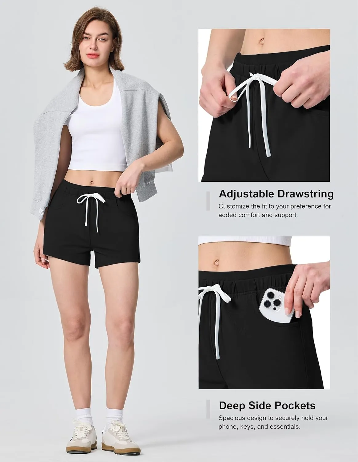 SPECIALMAGIC Women's Casual Sweat Shorts with Pockets 3 Inch Summer Cotton Drawstring Workout Running Lounge Shorts