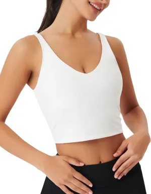 Sports Bras for Women Longline Padded Medium Support Workout Crop Tops Built in Shelf Bra Wirefree Gym Yoga Tank Top
