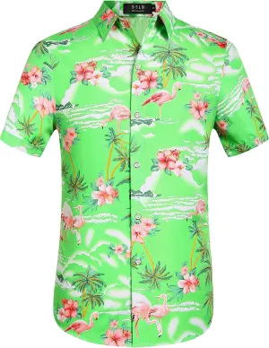 SSLR Pack Hawaiian Shirt for Men Flamingo Short Sleeve Casual Button Down Shirts Summer Beach Shirt