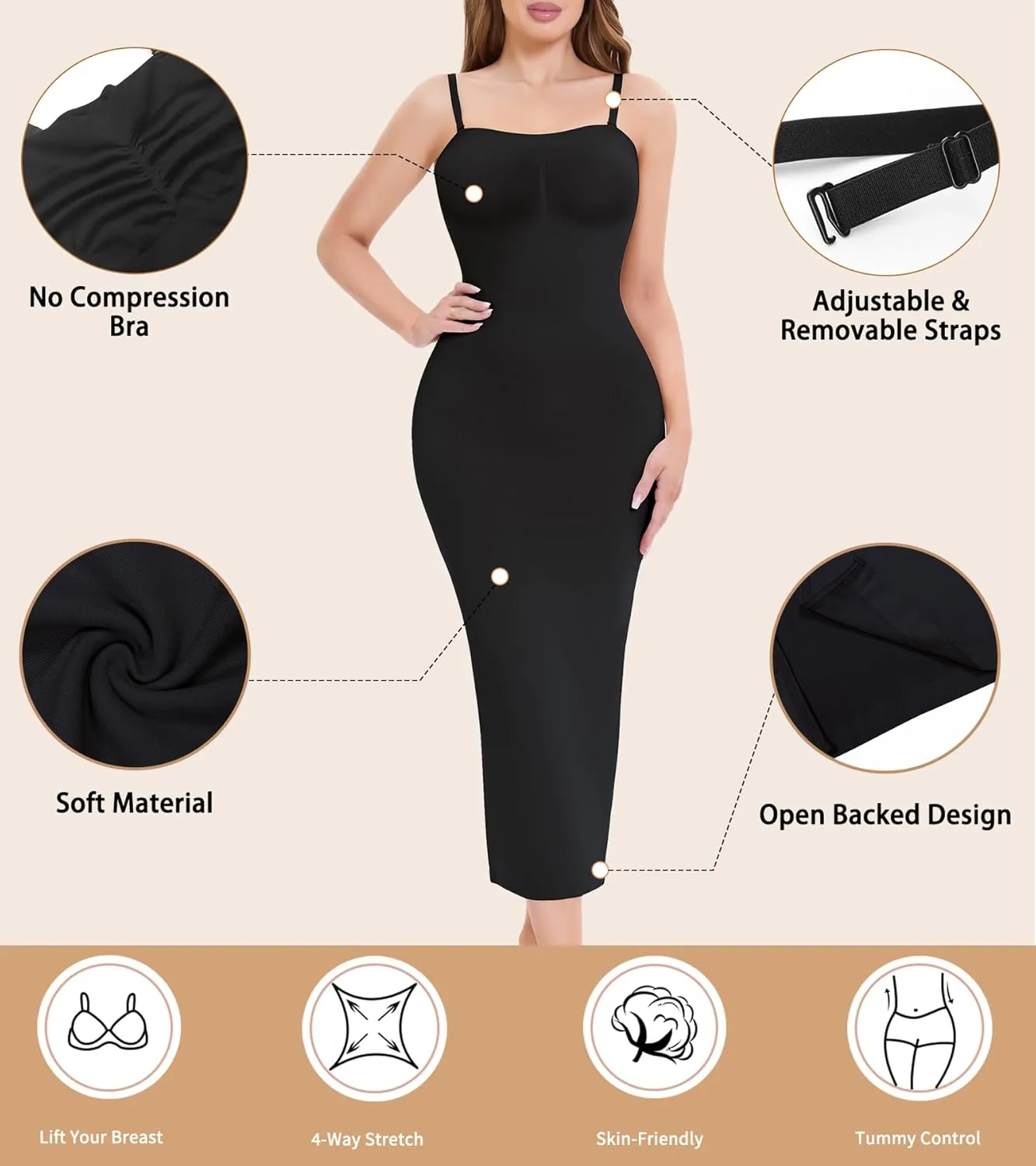 Strapless Shapewear Slip for Under Dresses, Full Slip Dress for Women, Tummy Control Seamless Body Shaper