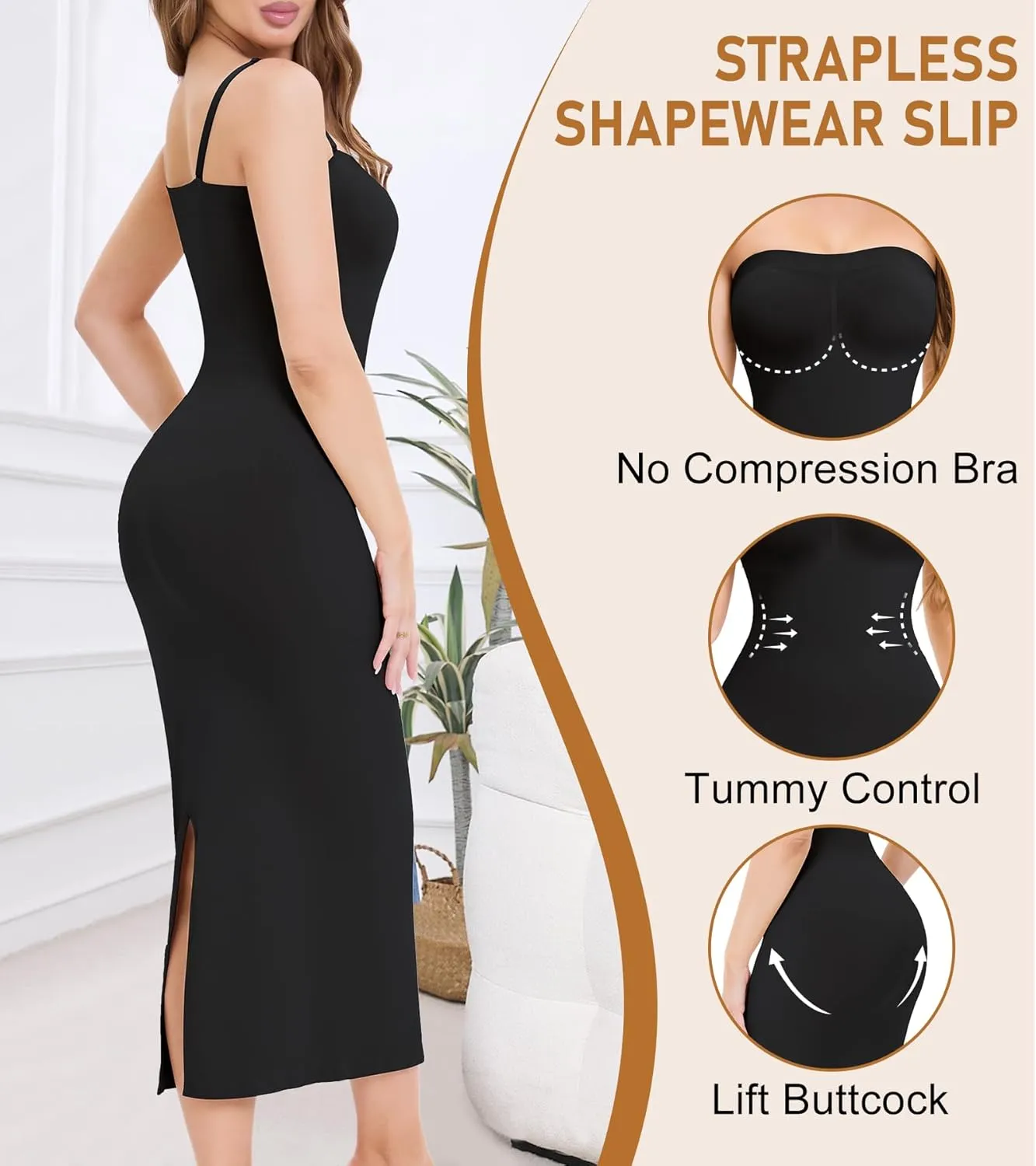 Strapless Shapewear Slip for Under Dresses, Full Slip Dress for Women, Tummy Control Seamless Body Shaper