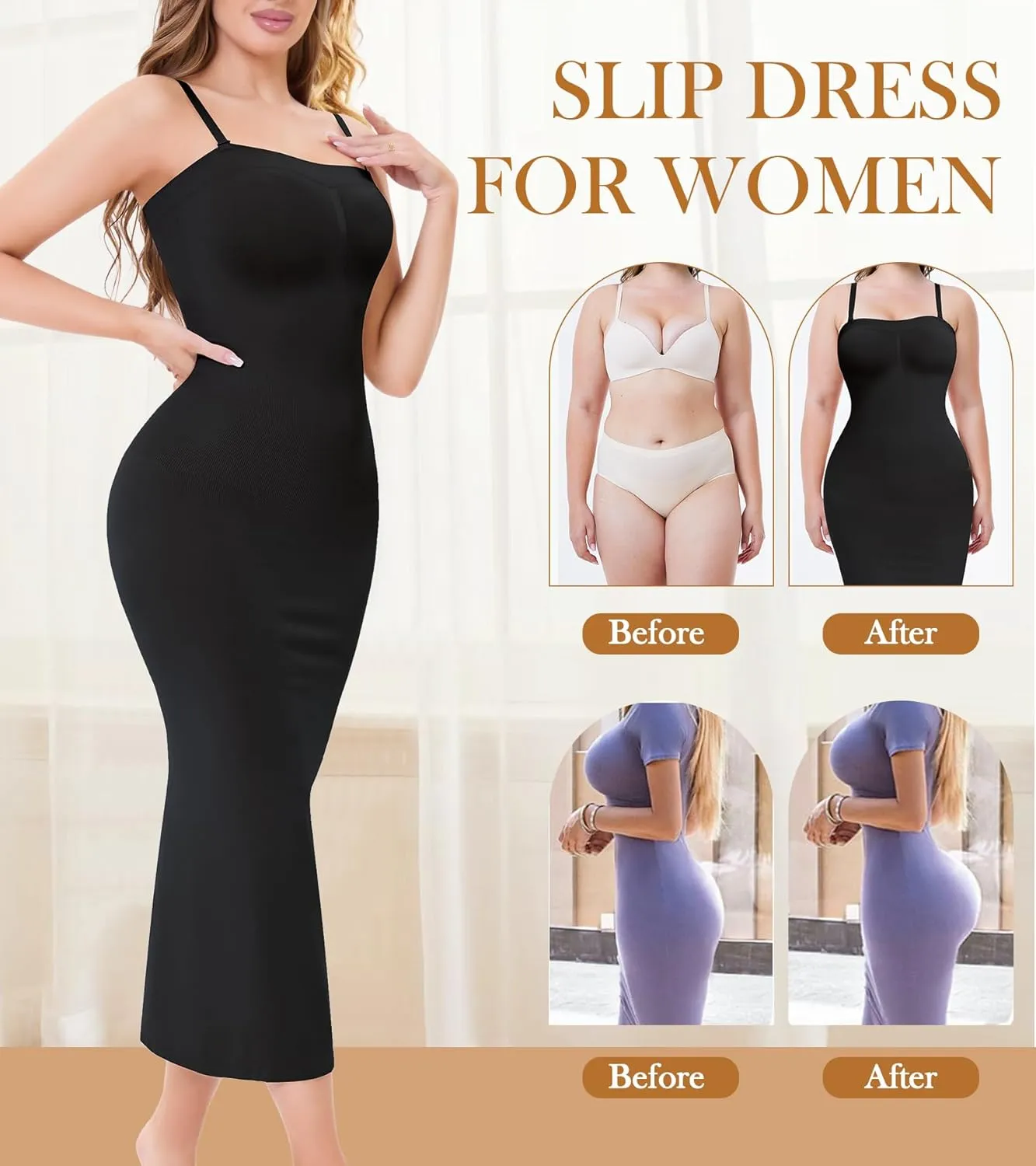 Strapless Shapewear Slip for Under Dresses, Full Slip Dress for Women, Tummy Control Seamless Body Shaper