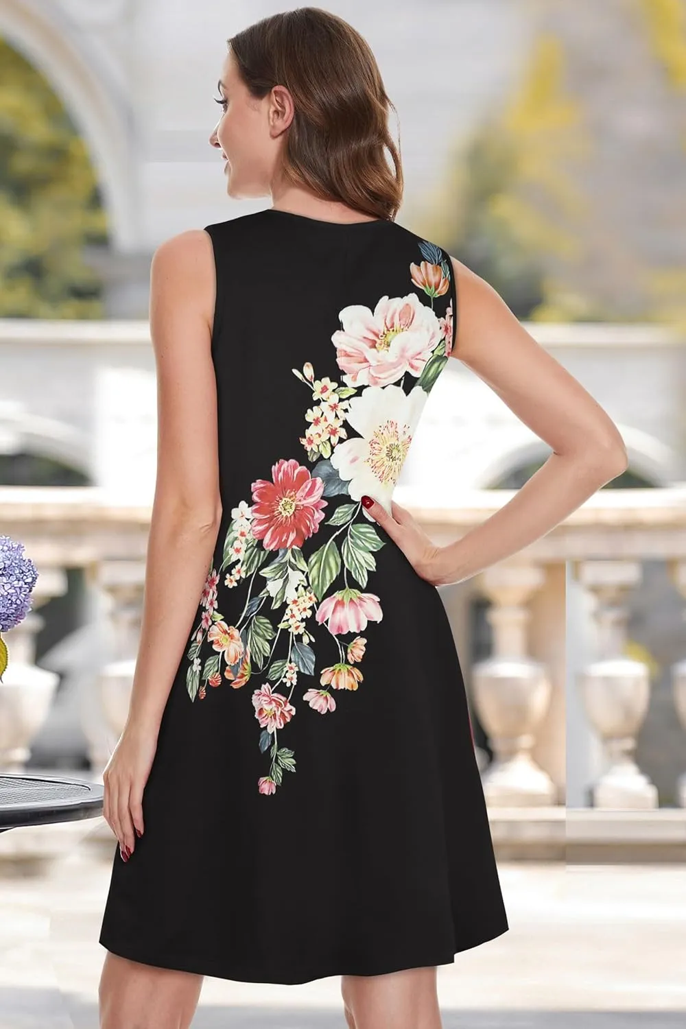 Summer Dresses for Women Casual Sleeveless Sundress Floral Loose Fit Beach Cover Up with Pocket