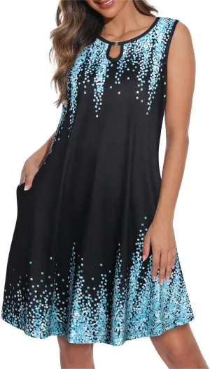 Summer Dresses for Women Casual Sleeveless Sundress Floral Loose Fit Beach Cover Up with Pocket