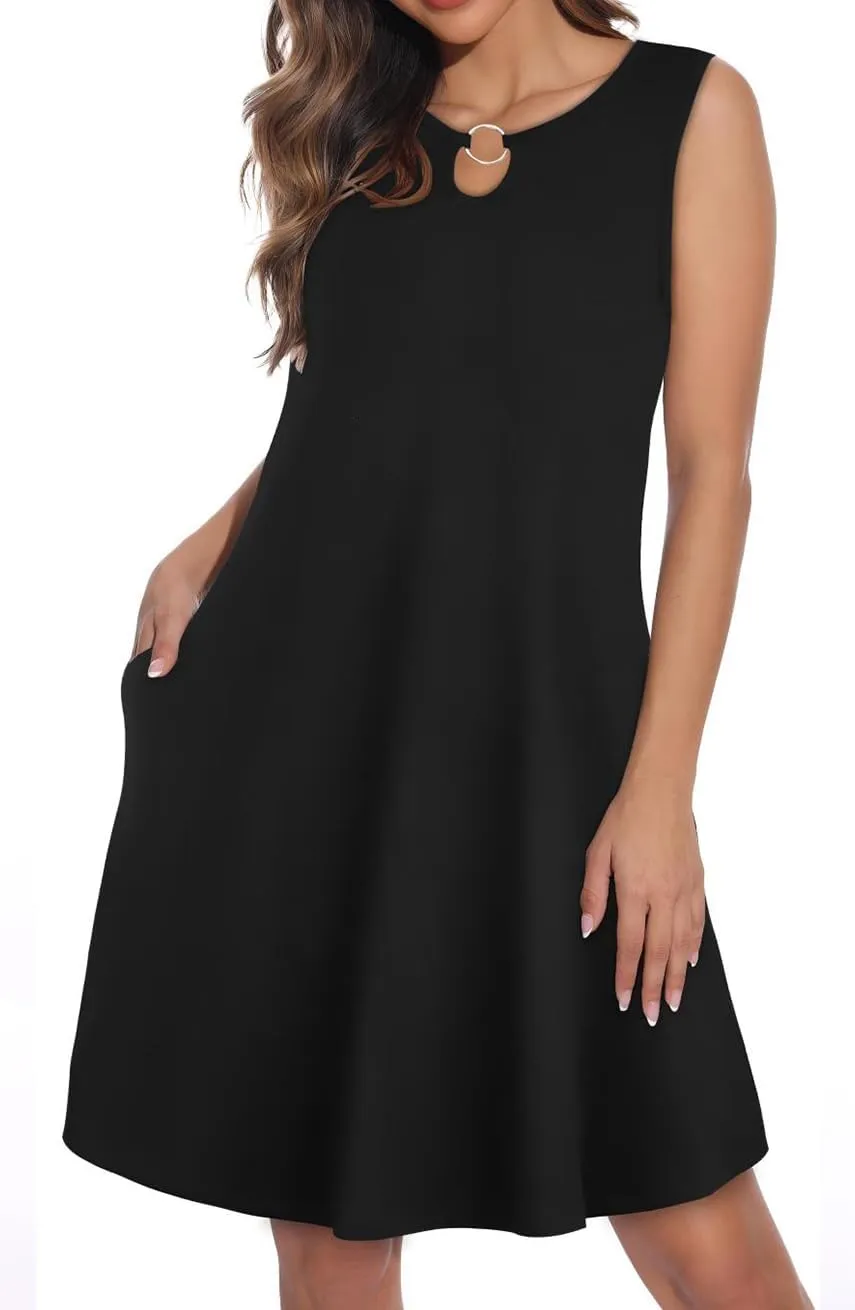 Summer Dresses for Women Casual Sleeveless Sundress Floral Loose Fit Beach Cover Up with Pocket