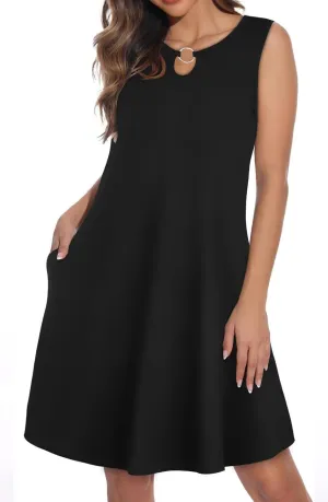 Summer Dresses for Women Casual Sleeveless Sundress Floral Loose Fit Beach Cover Up with Pocket