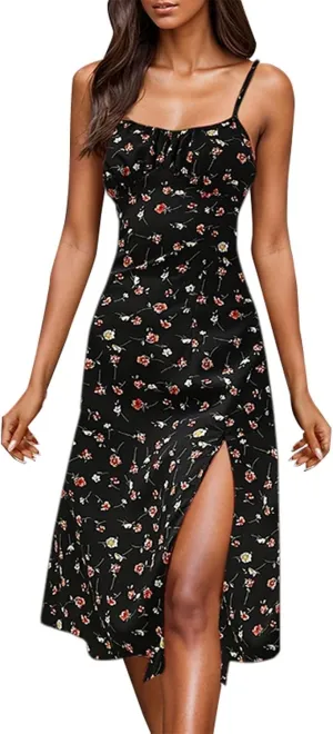 Summer Dresses for Women Spaghetti Strap Polka Dot Midi Dress 2025 Trendy Sexy Sleeveless Slit Beach Boho Sundresses