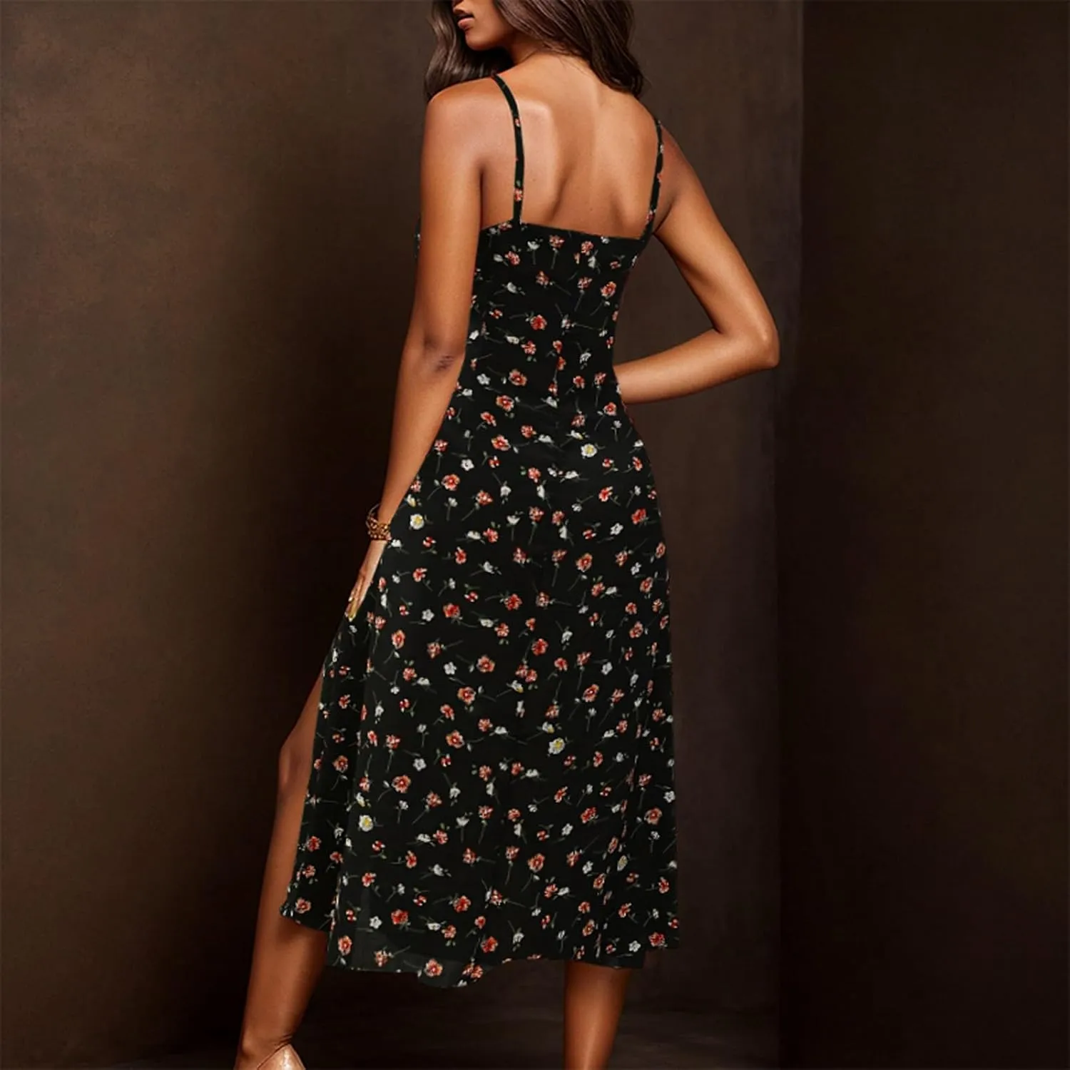 Summer Dresses for Women Spaghetti Strap Polka Dot Midi Dress 2025 Trendy Sexy Sleeveless Slit Beach Boho Sundresses