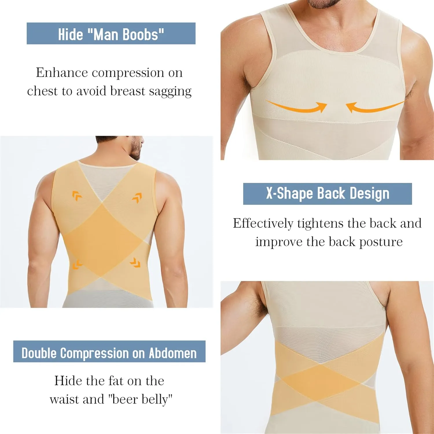 TAILONG Men's Compression Shirt for Body Shaper Slimming Vest Tight Tummy Underwear Tank Top
