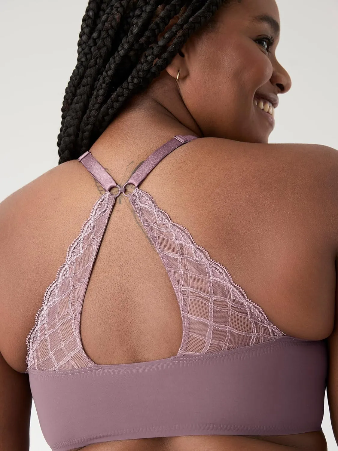 True & Co Women's True Body Triangle Lace Racerback Bra
