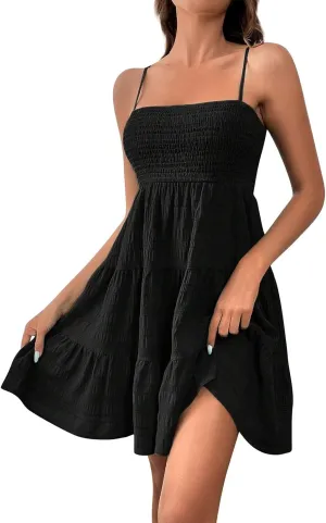 TWGONE Summer Dresses for Teens Spaghetti Strap Cute Short Mini Sundress Women Sleeveless Smock Cami Dress Date Night Outfit