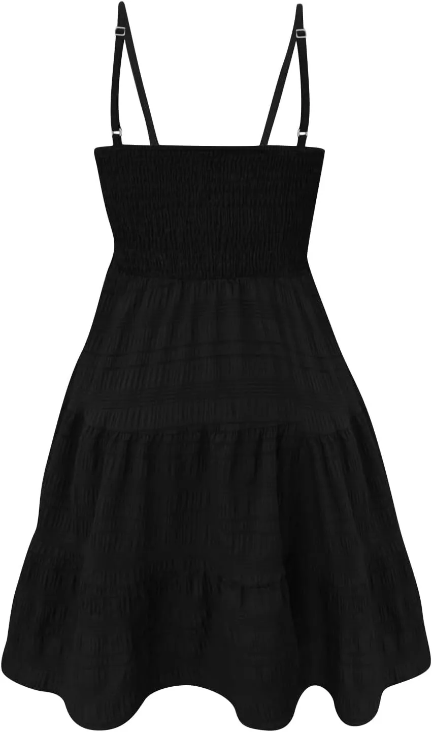 TWGONE Summer Dresses for Teens Spaghetti Strap Cute Short Mini Sundress Women Sleeveless Smock Cami Dress Date Night Outfit
