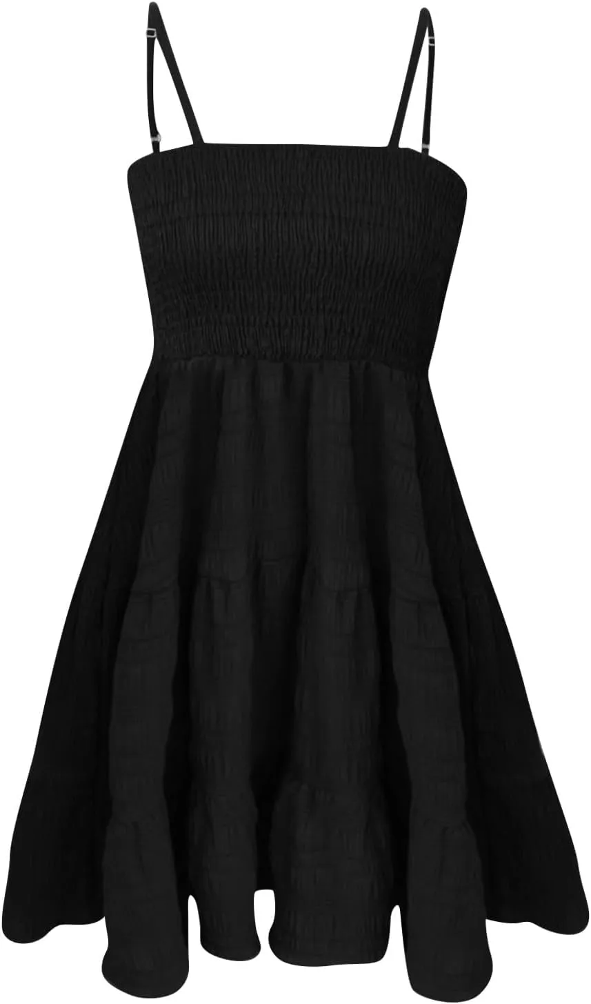 TWGONE Summer Dresses for Teens Spaghetti Strap Cute Short Mini Sundress Women Sleeveless Smock Cami Dress Date Night Outfit