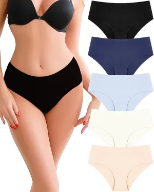 UNDER THE SEA Seamless Underwear for Women Mid Rise Brief Sexy No Show Bikini Panties Womens Cheeky 5 Pack XS-XL