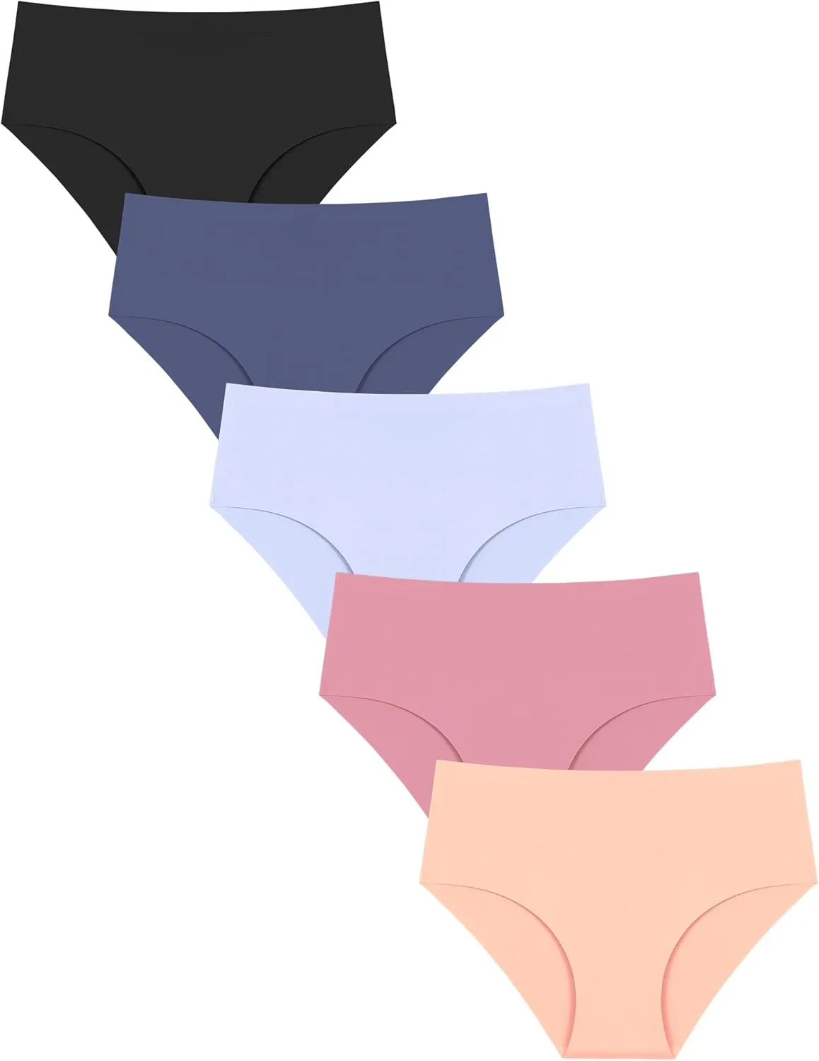 UNDER THE SEA Seamless Underwear for Women Mid Rise Brief Sexy No Show Bikini Panties Womens Cheeky 5 Pack XS-XL