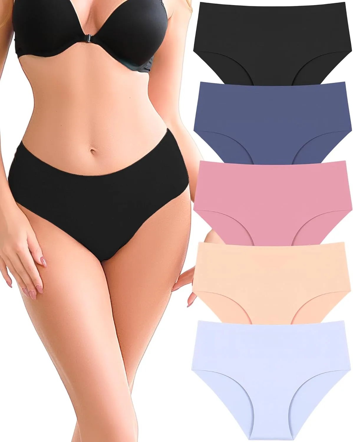 UNDER THE SEA Seamless Underwear for Women Mid Rise Brief Sexy No Show Bikini Panties Womens Cheeky 5 Pack XS-XL