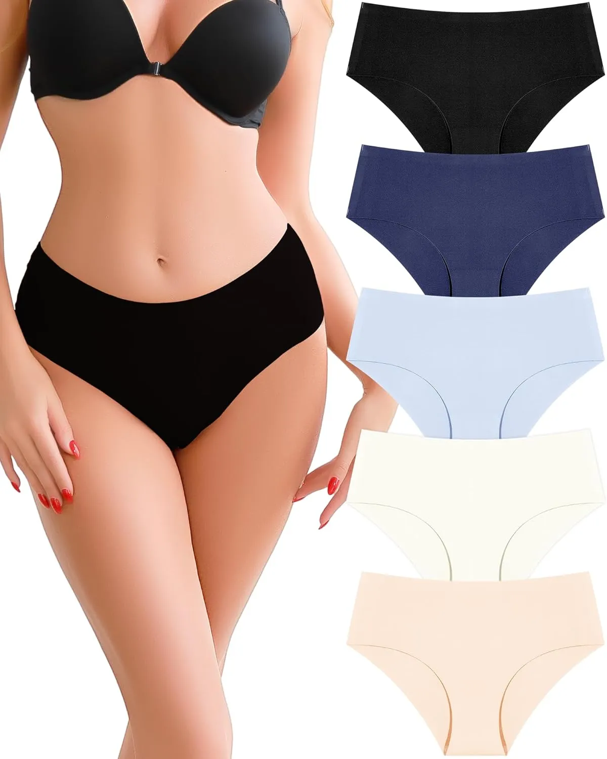UNDER THE SEA Seamless Underwear for Women Mid Rise Brief Sexy No Show Bikini Panties Womens Cheeky 5 Pack XS-XL