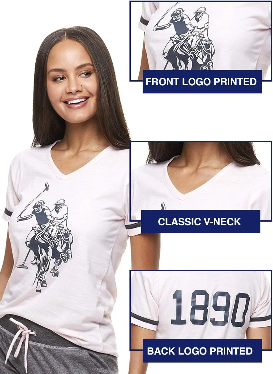 U.S. Polo Assn. Womens Pajama Set - Short Sleeve Shirt and Pajama Pants Sleepwear and Lounge Sets for Women