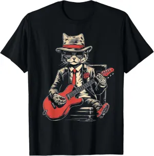 Vintage Jazz Cat Playing Guitar Band Retro Jazz Band T-Shirt