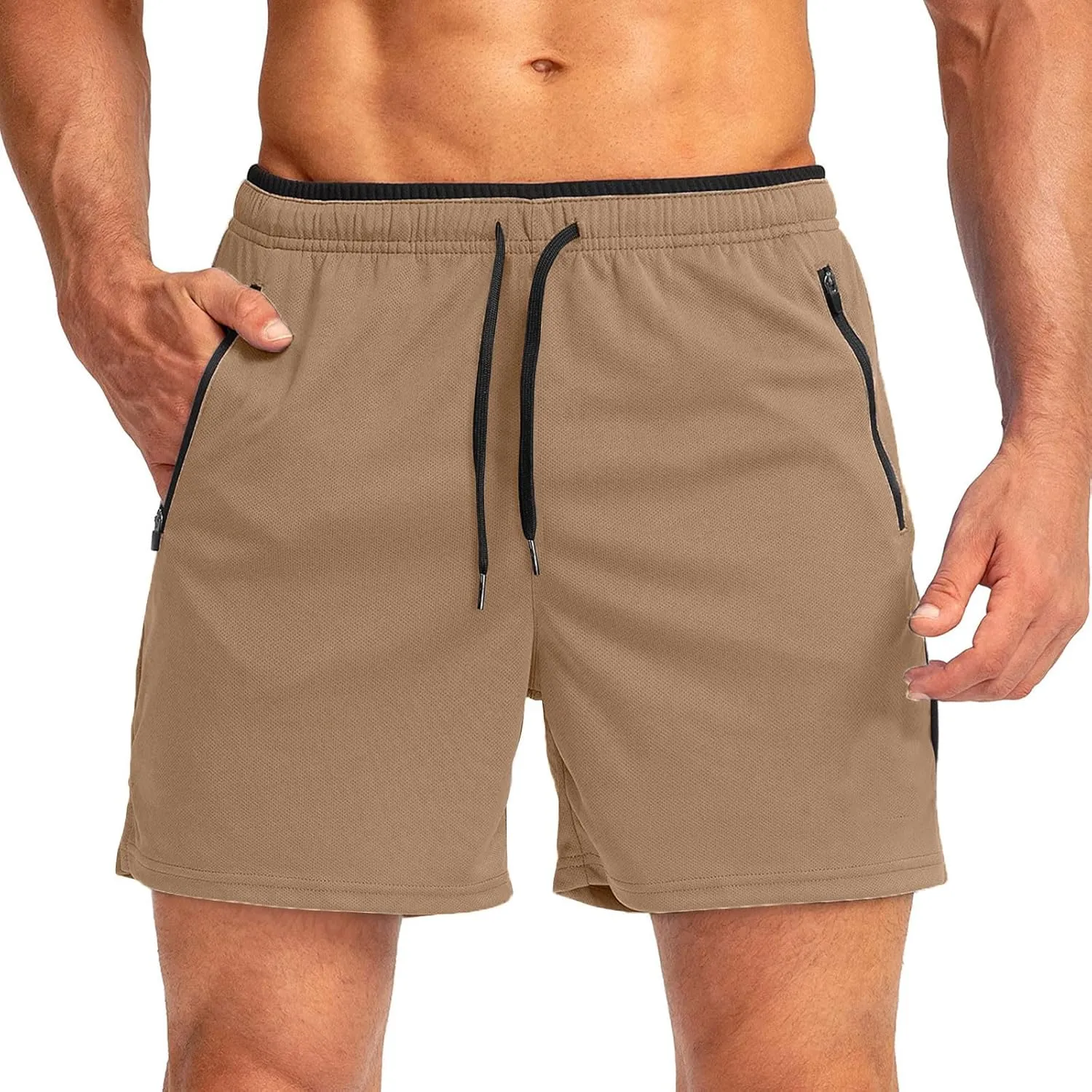 WENKOMG1 Mens Quick Dry Jogging Shorts Elastic Waist Drawstring Breathable Workout Shorts SweatShorts with Zip Pockets