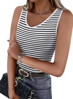 WIHOLL Womens Ribbed Tank Tops 2025 Summer V Neck Slim Fitted Tops Casual Basic Knit Sleeveless Shirts