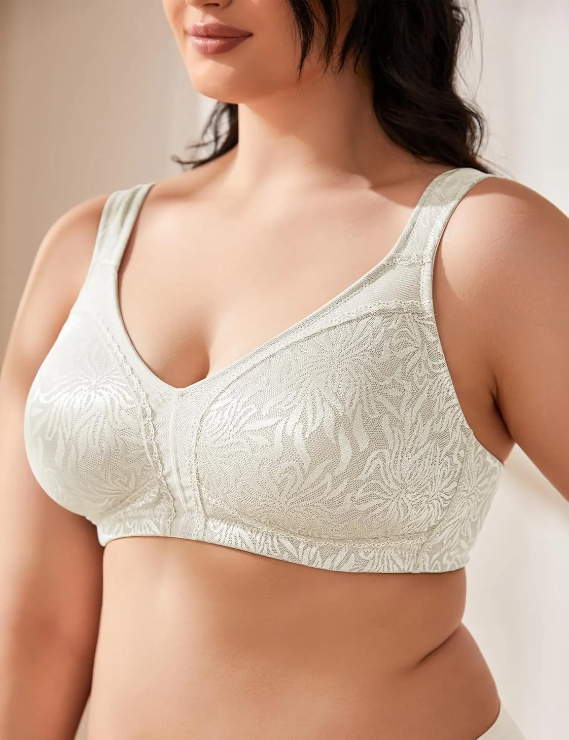 Wingslove Women's Full Coverage Non Padded Comfort Minimizer Wire-Free Bra Plus Size
