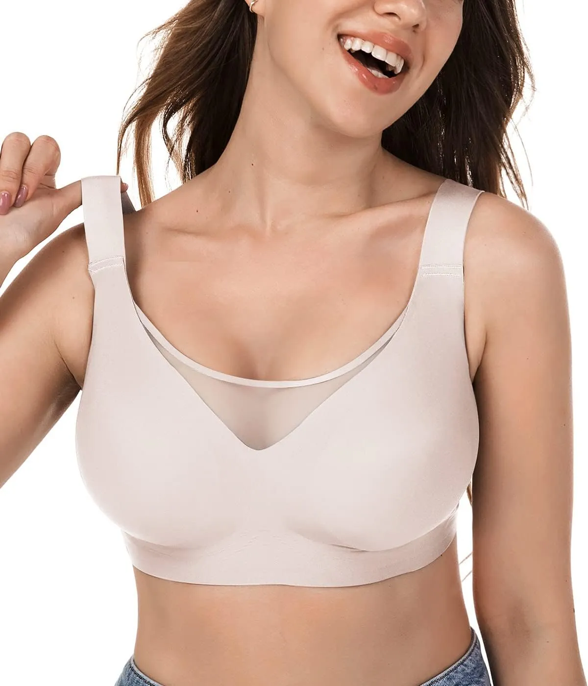 Wireless Bras for Women (34C-42DD), Extremely Comfortable Seamless Bra Mesh Bralettes Adjustable Straps Everyday Bra