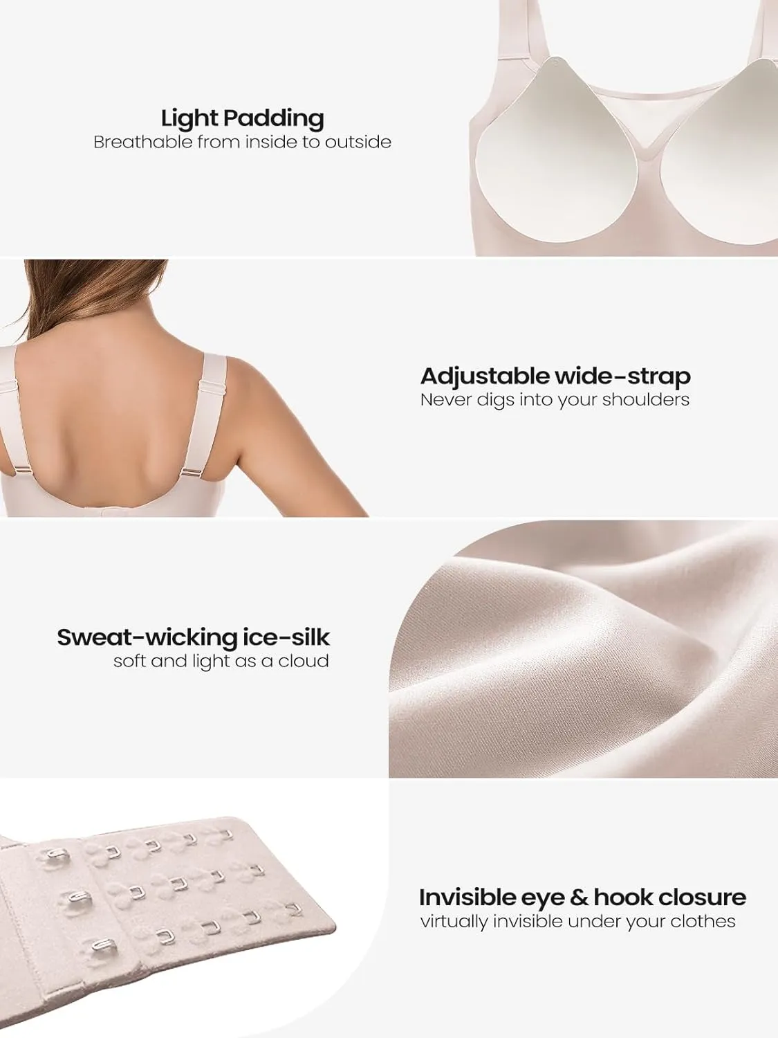 Wireless Bras for Women (34C-42DD), Extremely Comfortable Seamless Bra Mesh Bralettes Adjustable Straps Everyday Bra