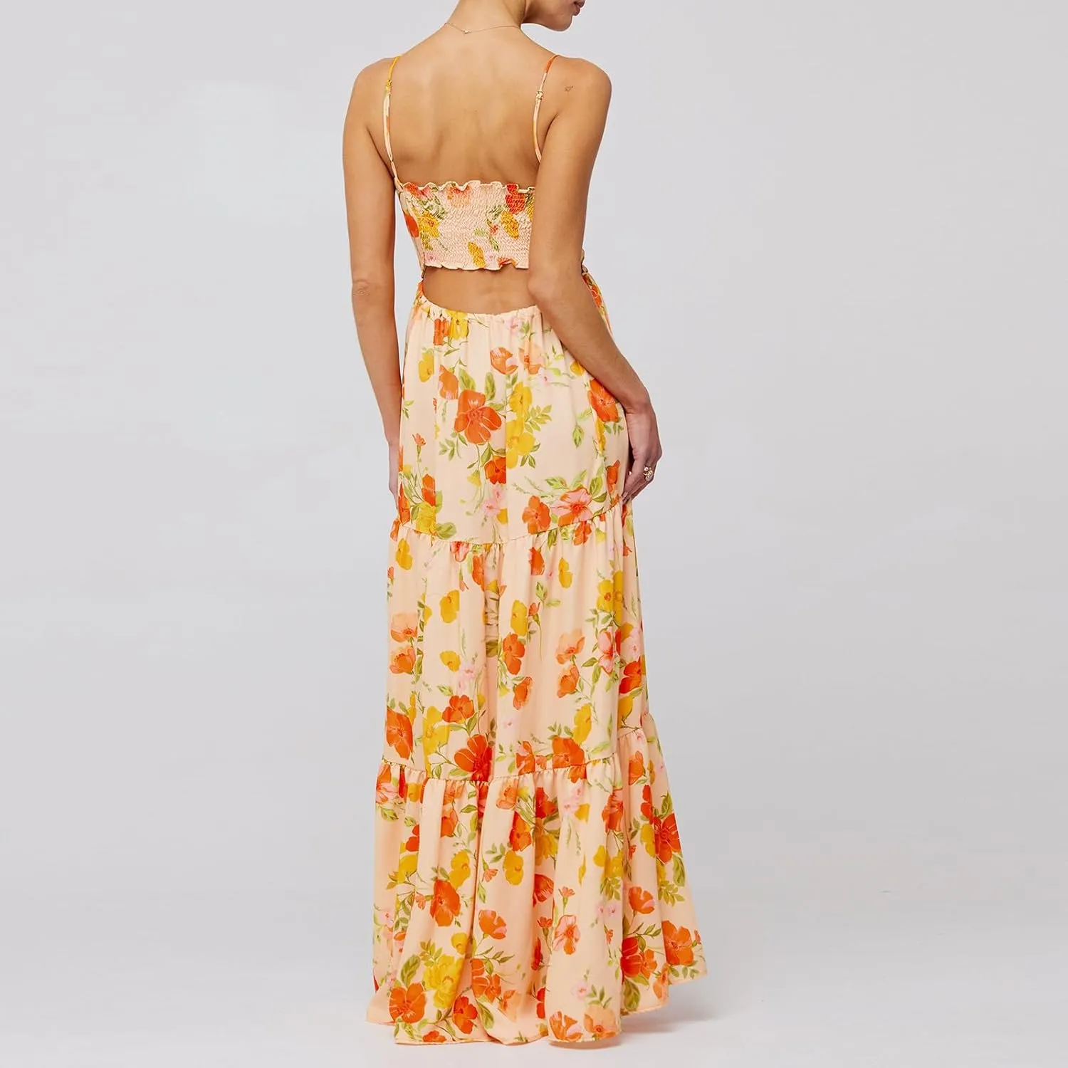 Women Boho Graphic Cami Maxi Dress Spaghetti Strap Flowy Long Beach Sun Dress Summer Vacation Floral Maxi Dress
