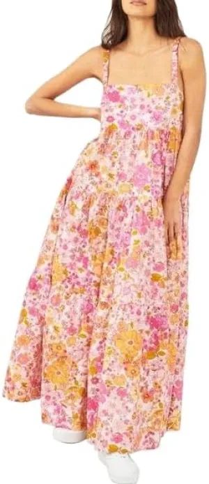 Women Vintage Spaghetti Strap Maxi Dress Floral Print Loose Cami Long Dress Boho Flowy Sundress