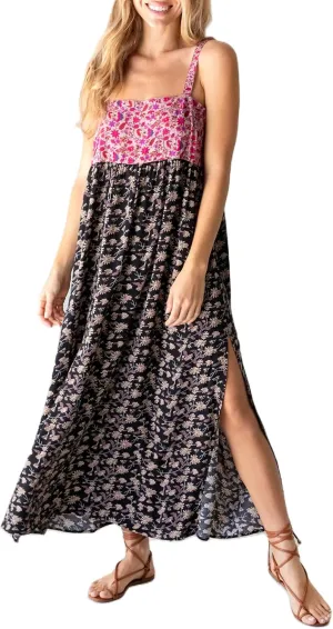 Women Vintage Spaghetti Strap Maxi Dress Floral Print Loose Cami Long Dress Boho Flowy Sundress