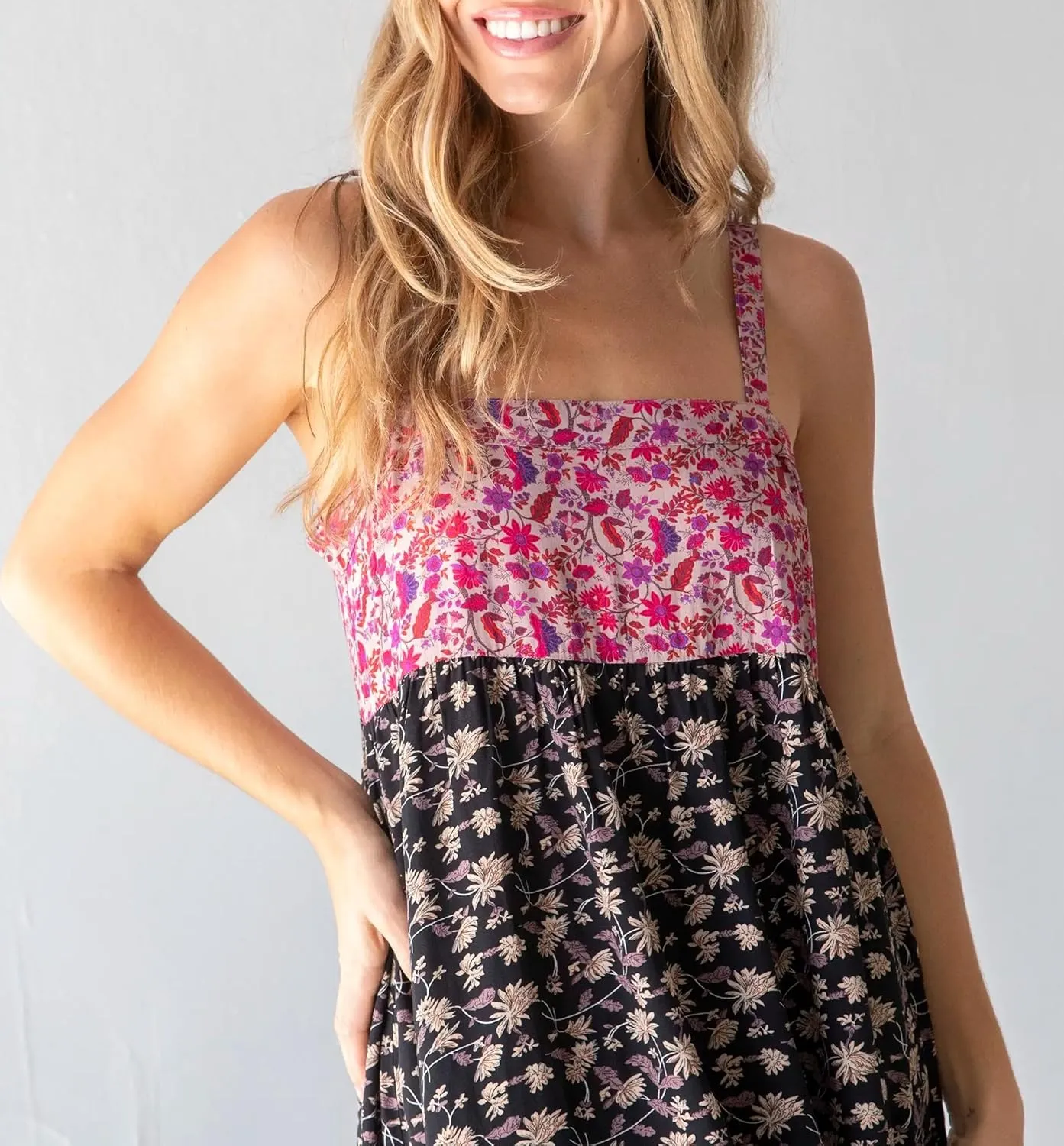 Women Vintage Spaghetti Strap Maxi Dress Floral Print Loose Cami Long Dress Boho Flowy Sundress