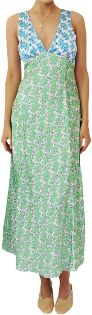 Women Y2k Vintage Printed Maxi Dress Spaghetti Strap Floral Midi Slip Dress Backless Long Flowy Sundress