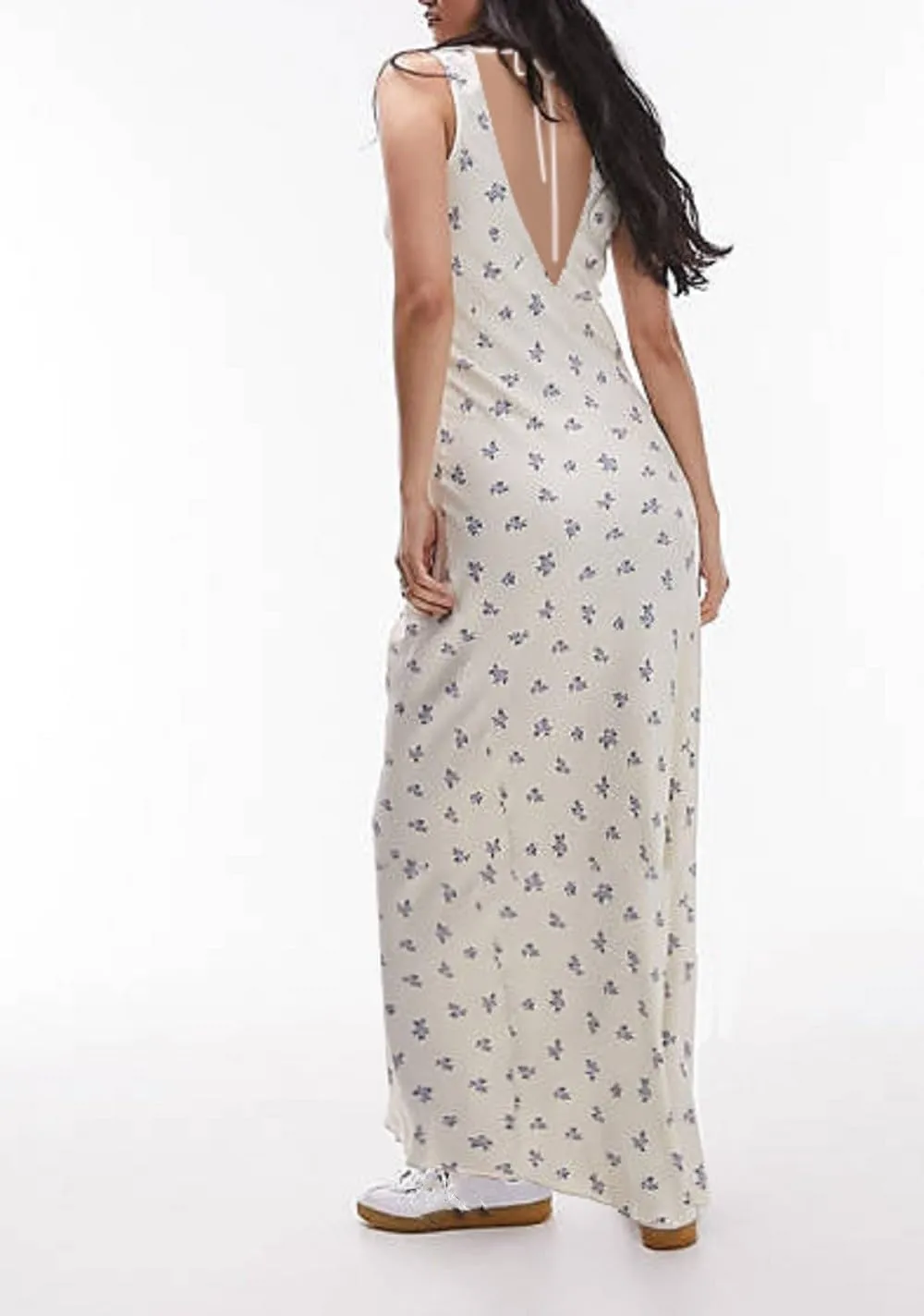 Women Y2k Vintage Printed Maxi Dress Spaghetti Strap Floral Midi Slip Dress Backless Long Flowy Sundress