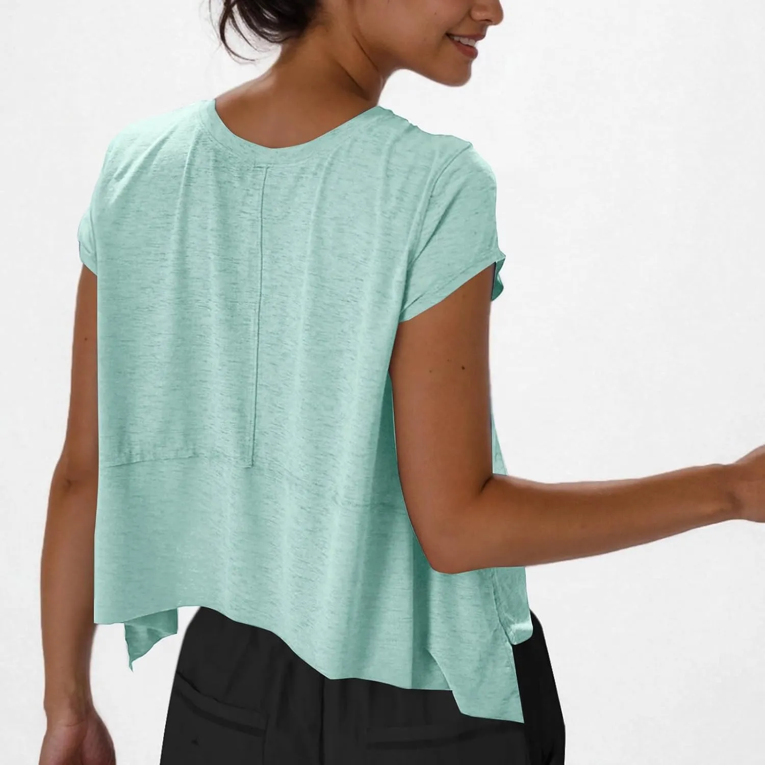 Women's Athletic T-Shirts Fashion Irregular Hem Crewneck Cap Sleeve Cropped Tops Lightweight Breathable Yoga Gym Tees