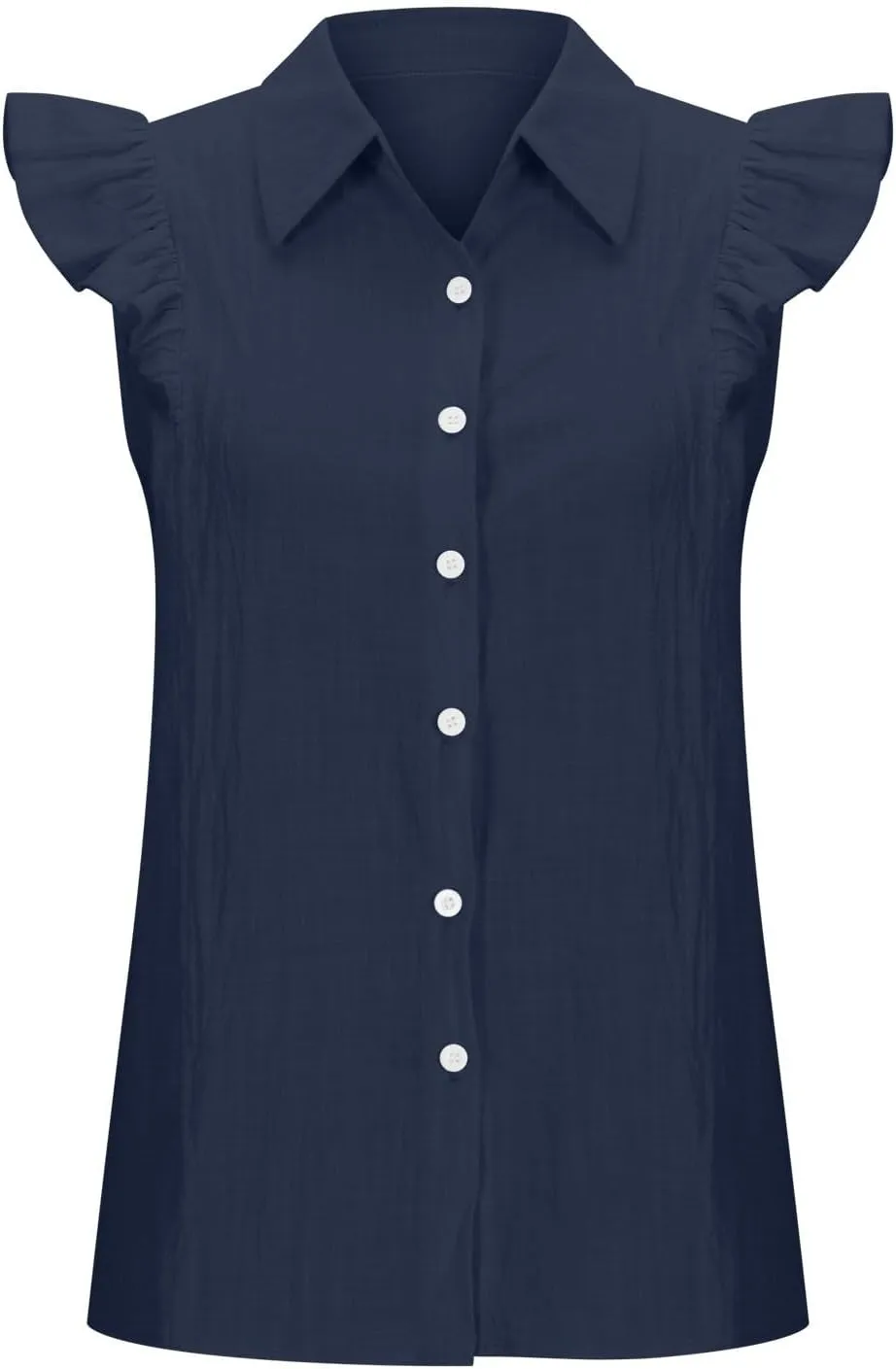 Women's Casual Ruffle Cap Sleeve Shirts Button Down V Neck Dressy Tee Tops Summer Fashion Lightweight Work Blouses