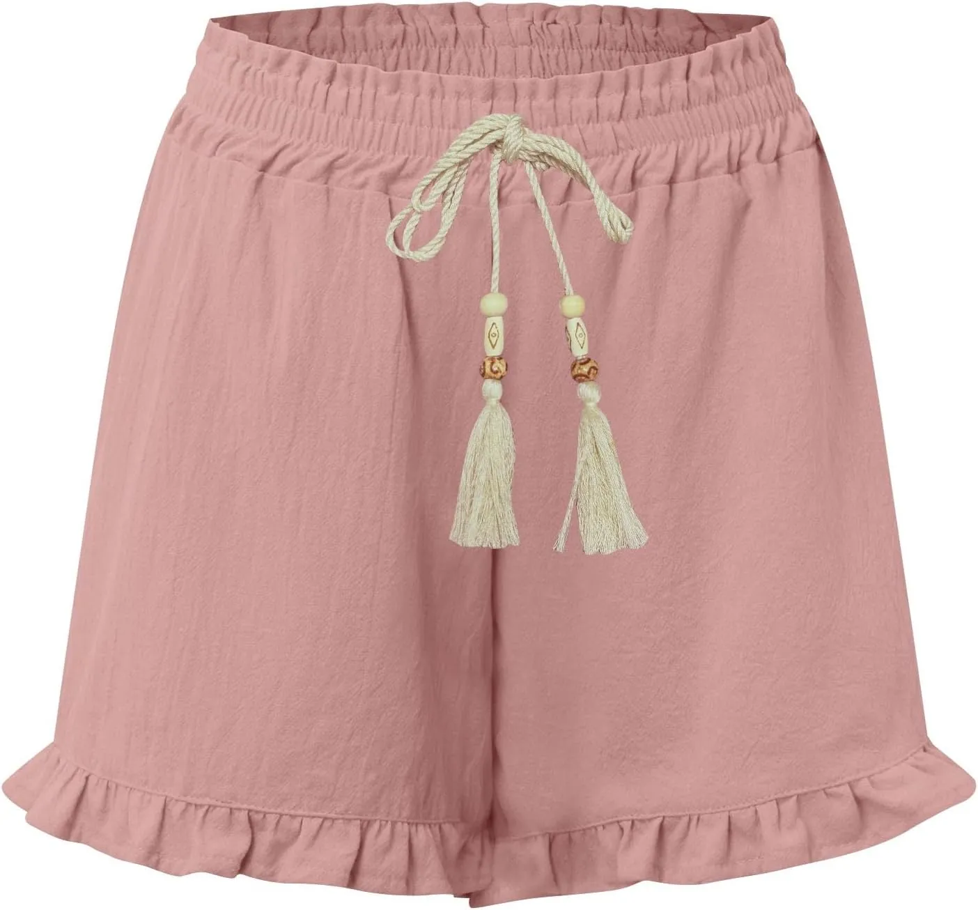 Womens High Waisted Beach Shorts Comfy Summer Drawstring Cotton Shorts Ruffle Flowy Wide Leg Short Pants with Pockets