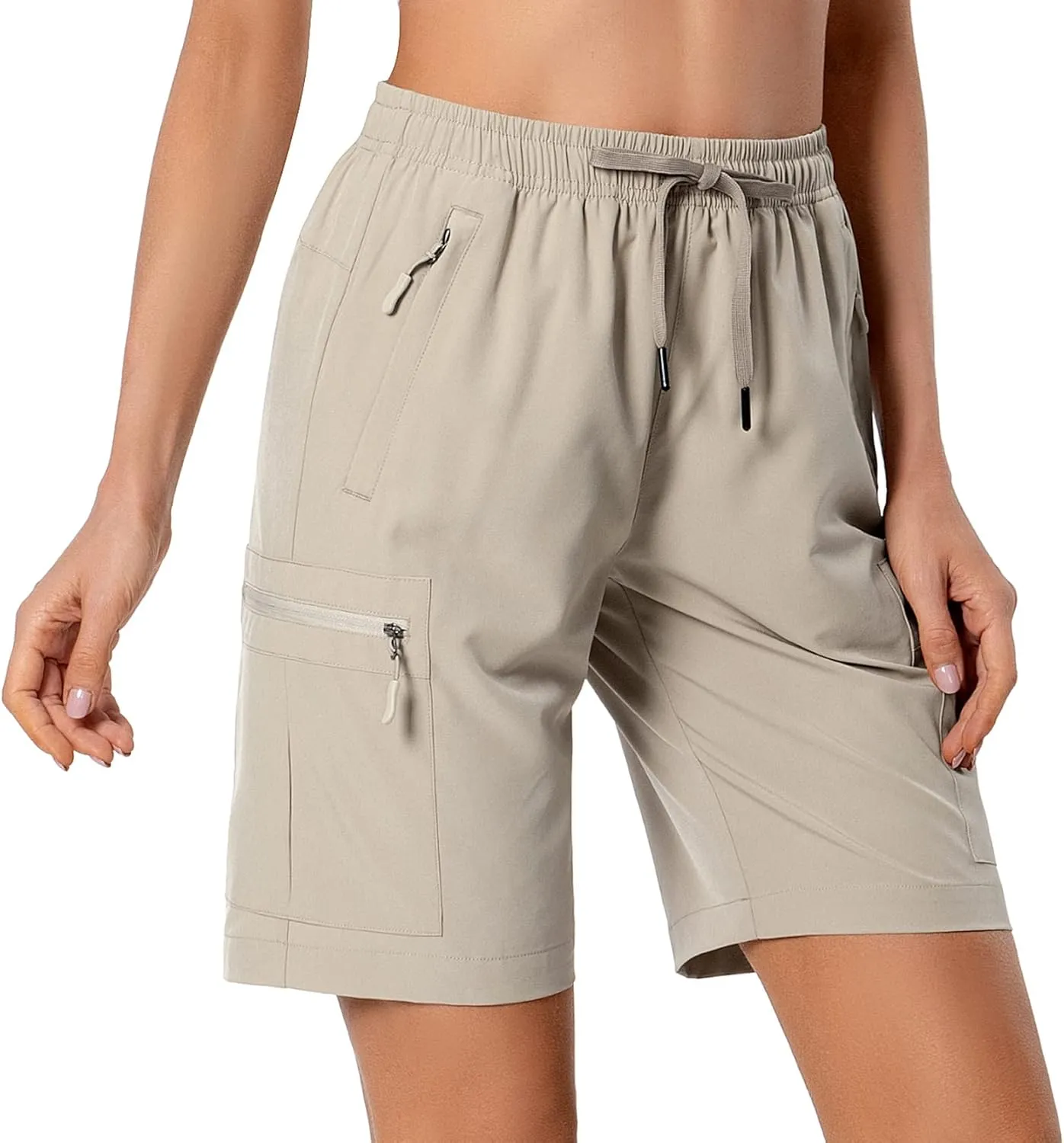 Women's Lightweight Hiking Cargo Shorts Quick Dry Athletic Shorts for Camping Travel Golf with Zipper Pockets Water Resistant