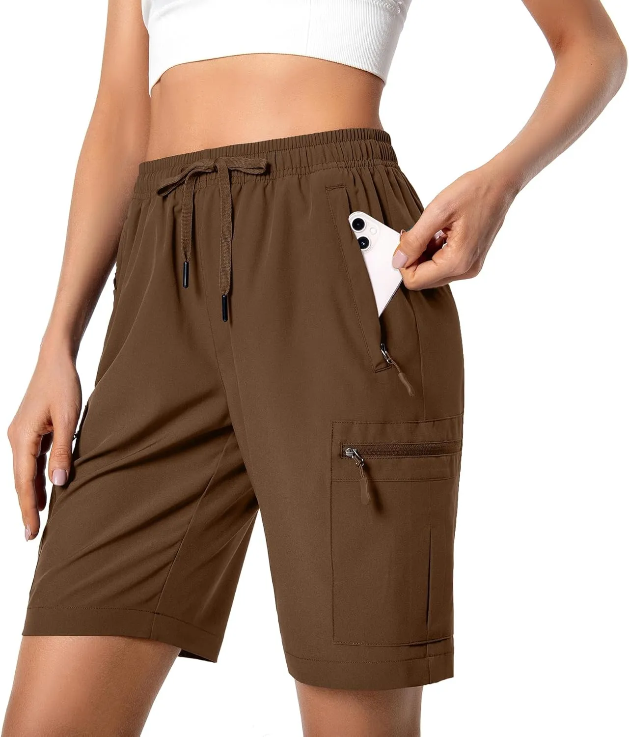 Women's Lightweight Hiking Cargo Shorts Quick Dry Athletic Shorts for Camping Travel Golf with Zipper Pockets Water Resistant