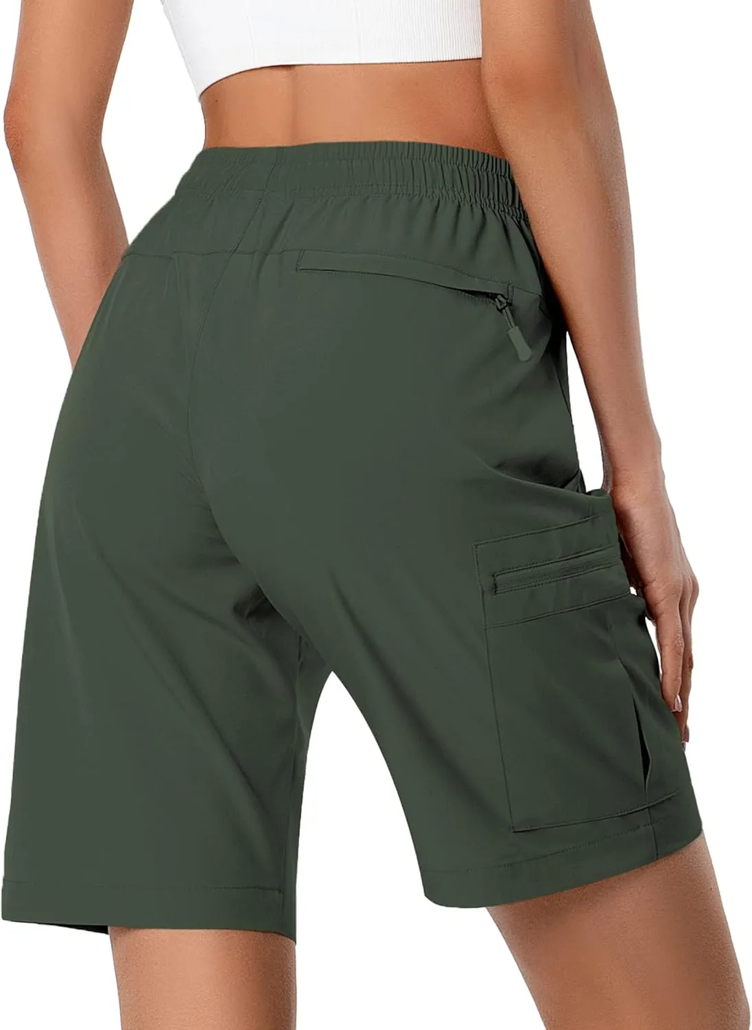 Women's Lightweight Hiking Cargo Shorts Quick Dry Athletic Shorts for Camping Travel Golf with Zipper Pockets Water Resistant