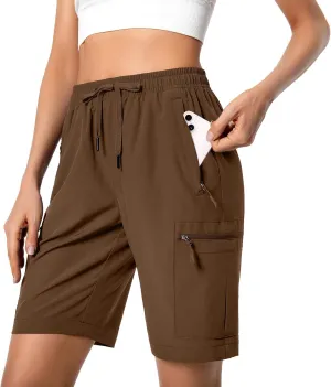 Women's Lightweight Hiking Cargo Shorts Quick Dry Athletic Shorts for Camping Travel Golf with Zipper Pockets Water Resistant