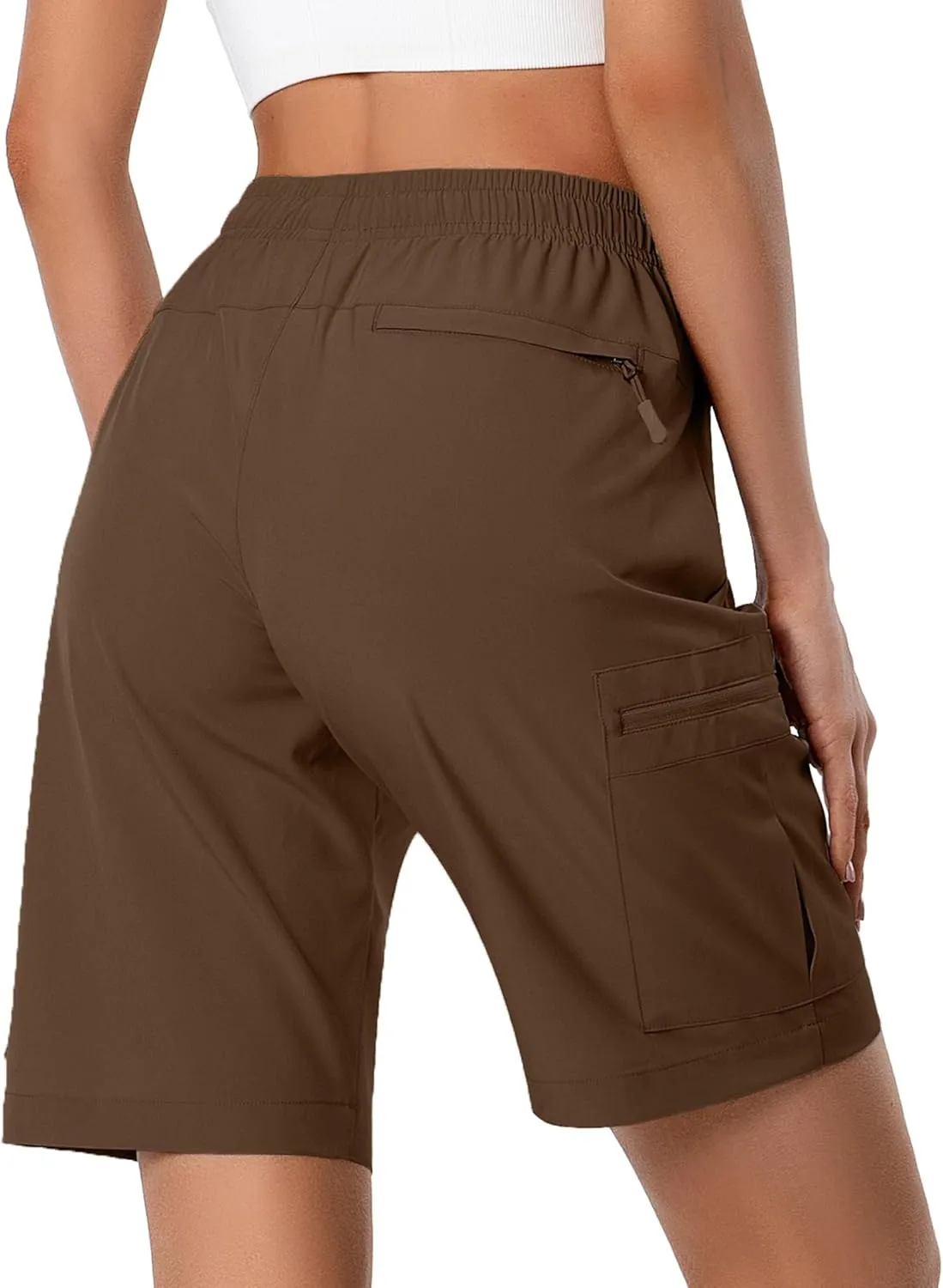 Women's Lightweight Hiking Cargo Shorts Quick Dry Athletic Shorts for Camping Travel Golf with Zipper Pockets Water Resistant