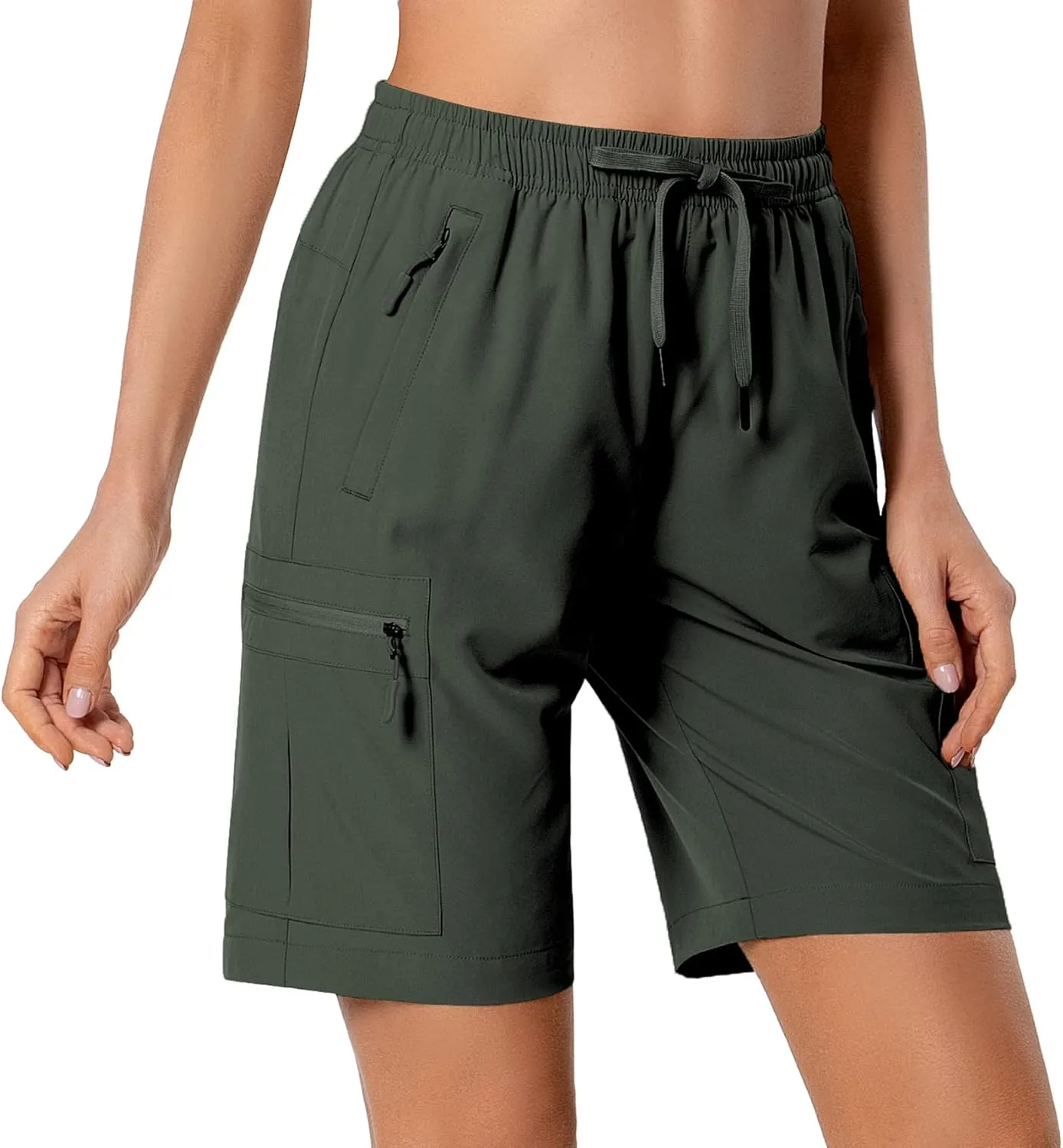 Women's Lightweight Hiking Cargo Shorts Quick Dry Athletic Shorts for Camping Travel Golf with Zipper Pockets Water Resistant
