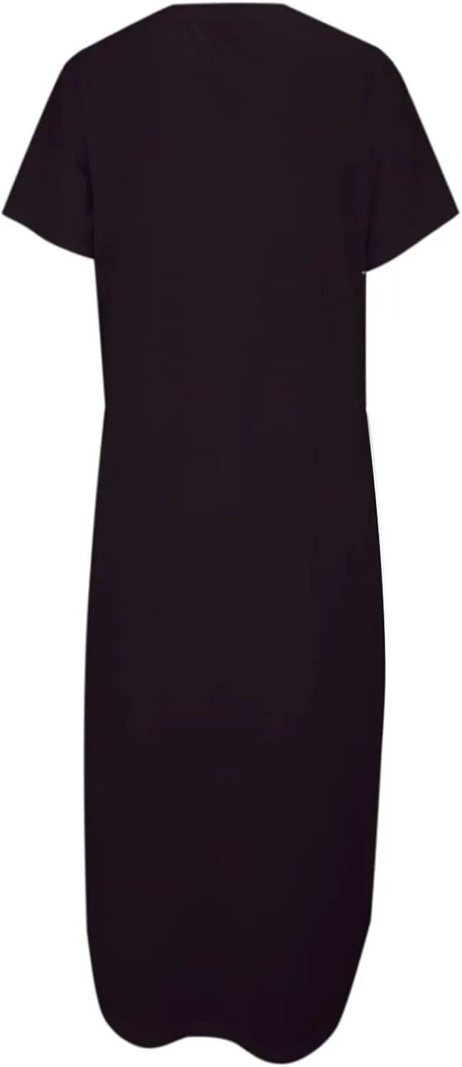 Women's Summer Casual Maxi Dress Short Sleeves V Neck Loose Split Long Beach Shirt Dresses Vacation with Pockets