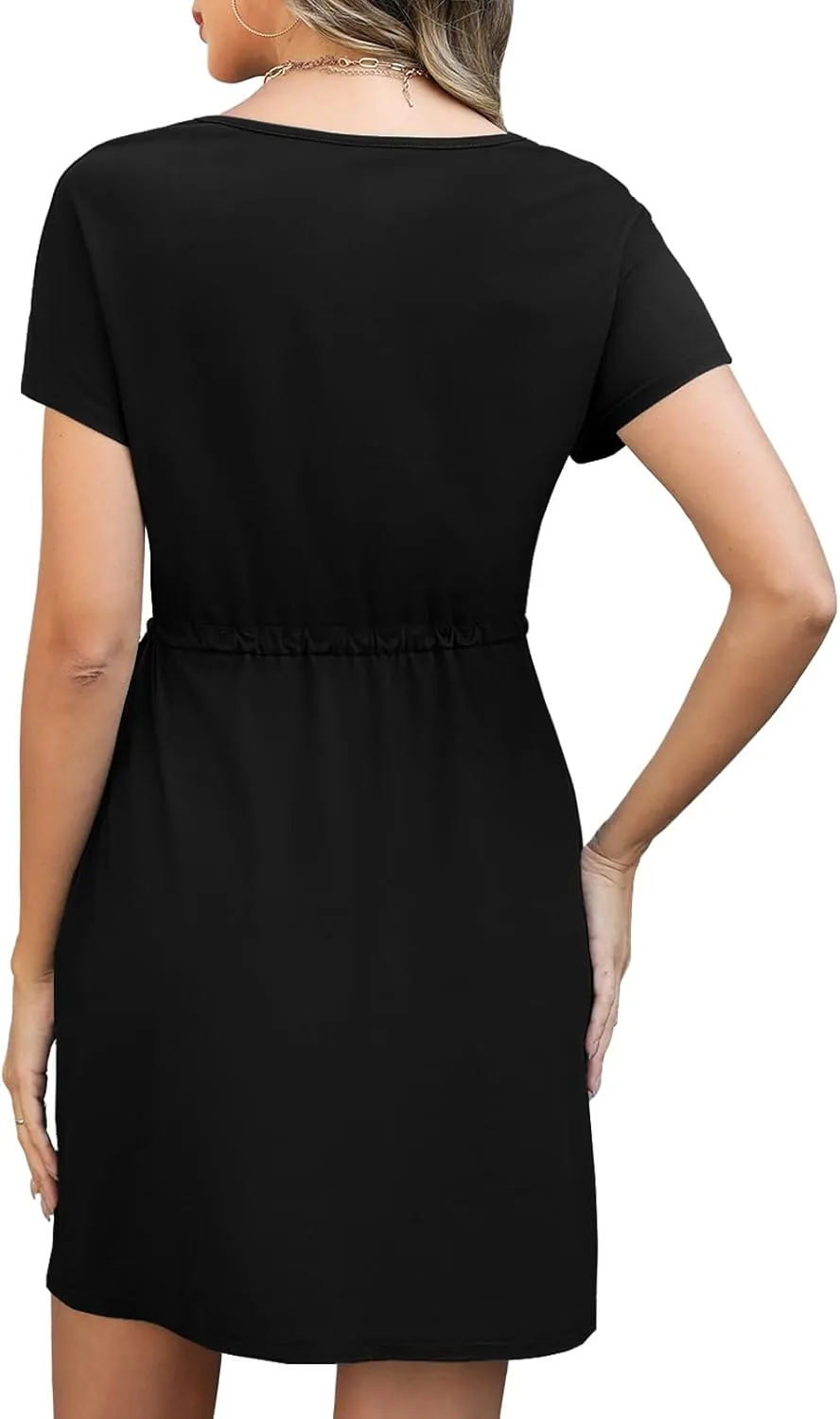 Womens Summer Dresses 2025 Casual Tie Front Short Sleeve A Line Midi Shirt Dress Beach Vacation Clothes