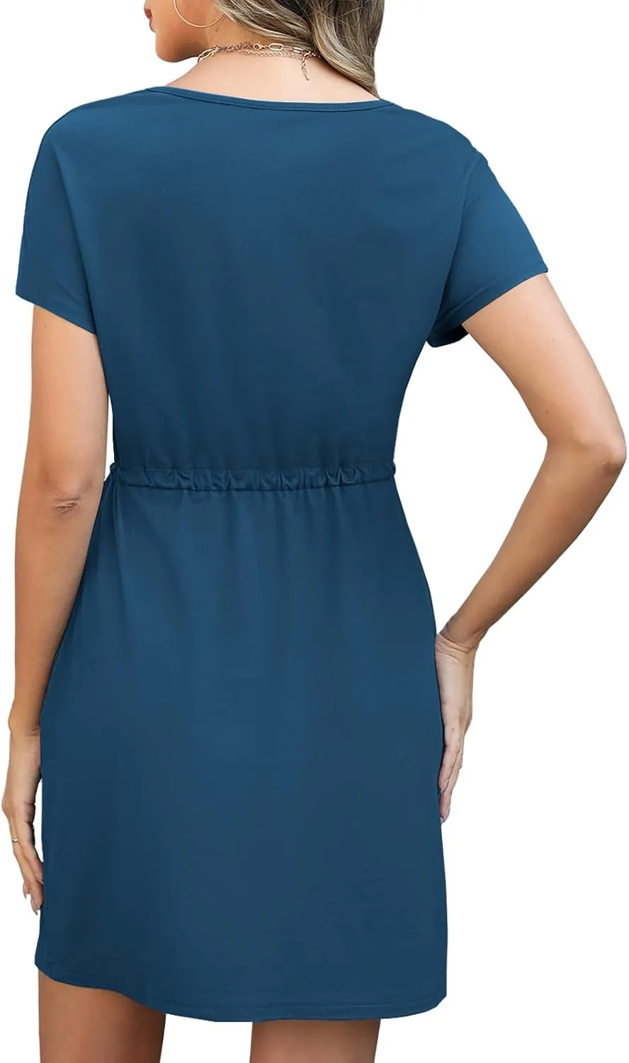 Womens Summer Dresses 2025 Casual Tie Front Short Sleeve A Line Midi Shirt Dress Beach Vacation Clothes