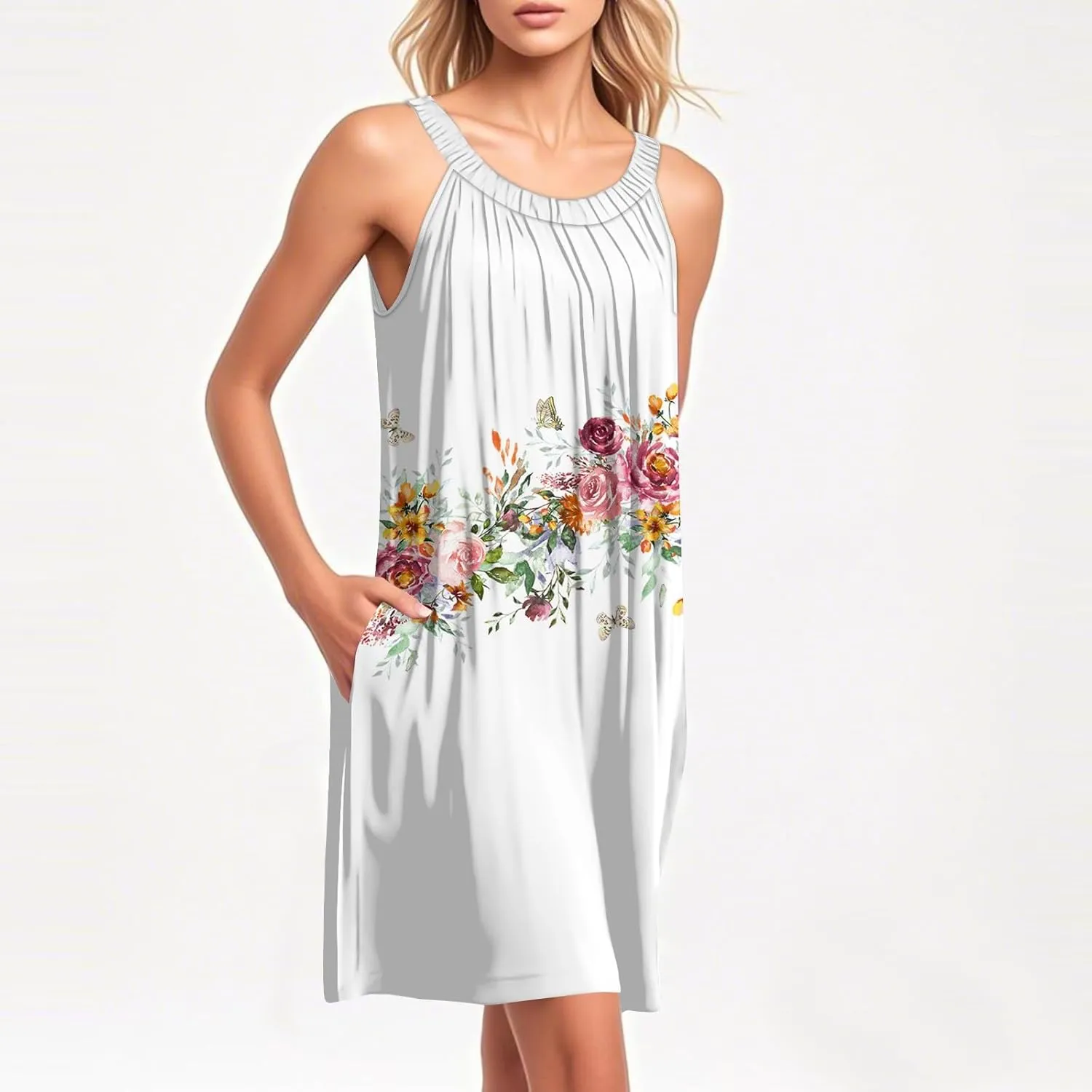 Womens Summer Dresses Beach Cover Up Tank Dress Casual Vacation Short Summer Halter Dresses with Pockets