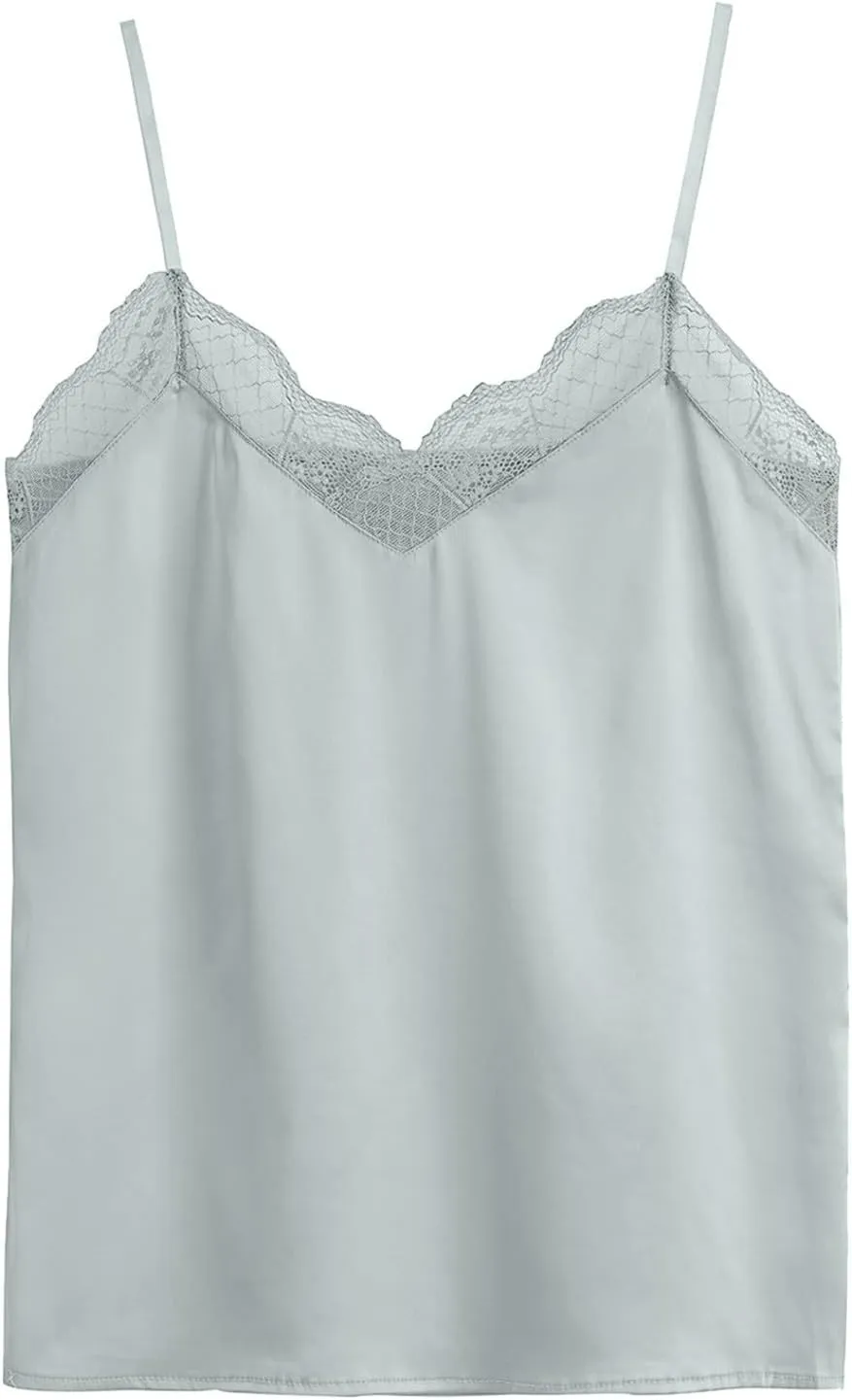 Women's Summer Lace V Neck Tank Tops Trendy Silk Satin Cami Shirt Summer Sleeveless Spaghetti Strap Camisole Top