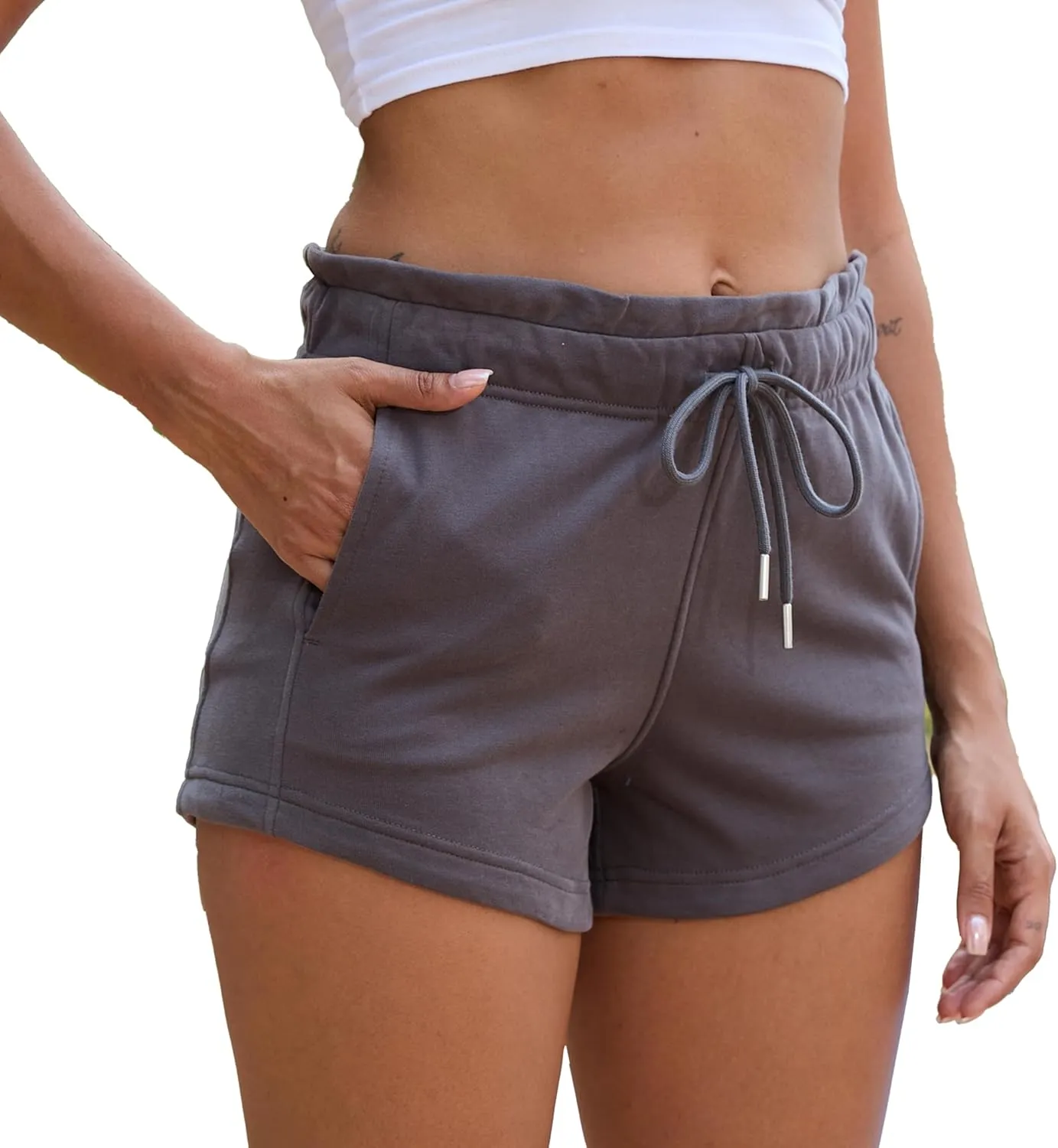 Womens Summer Sweat Shorts Cotton French Terry Drawstring Workout Casual Lounge Shorts with Pockets