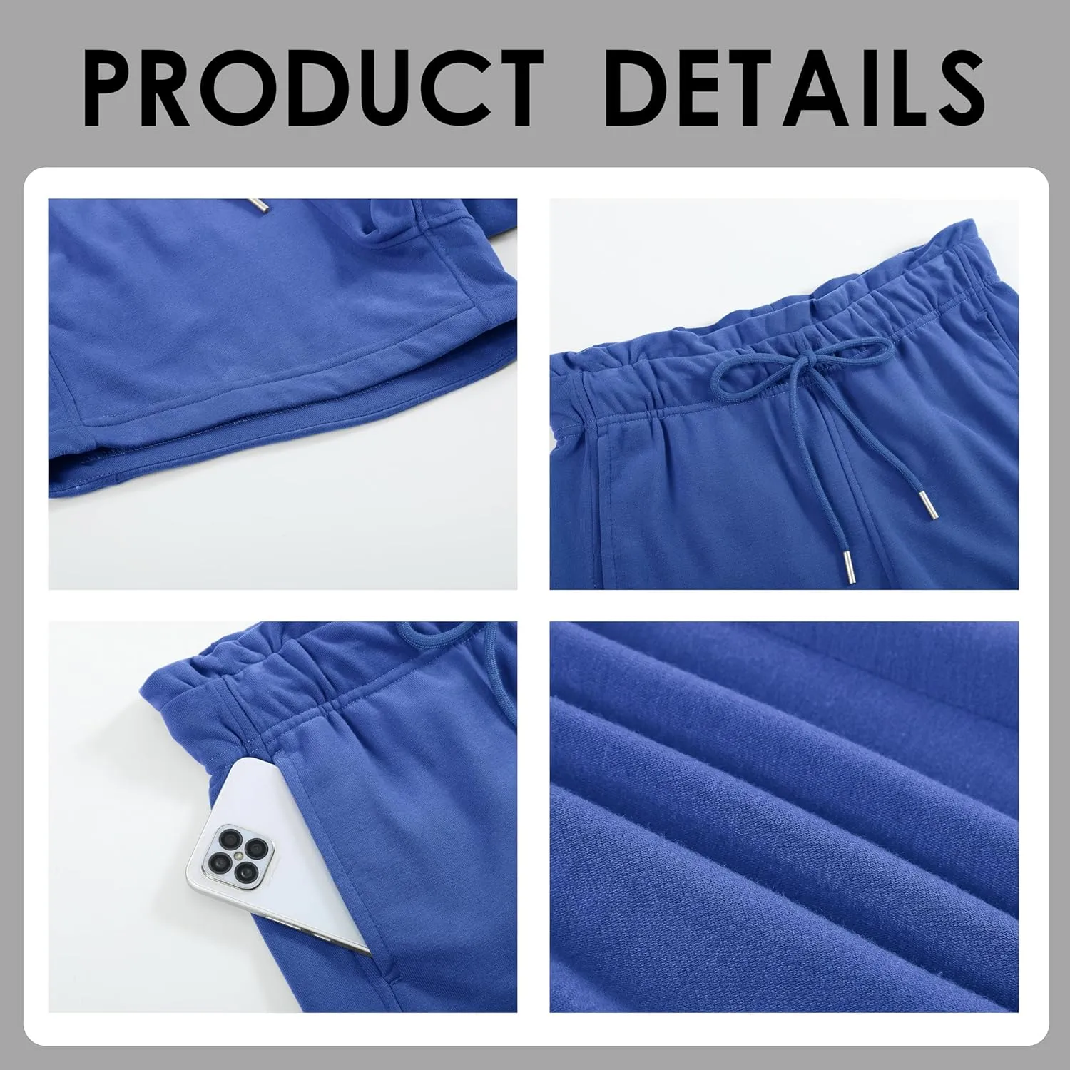 Womens Summer Sweat Shorts Cotton French Terry Drawstring Workout Casual Lounge Shorts with Pockets